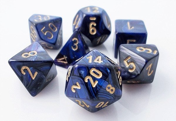 Chessex Polyhedral 7 Die Scarab Royal Blue w/ Gold Numbers Dice CHX 27427 