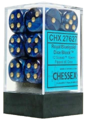 CHESSEX -  SCARAB 16MM D6 DICE BLOCK - ROYAL BLUE/GOLD - CHX27627