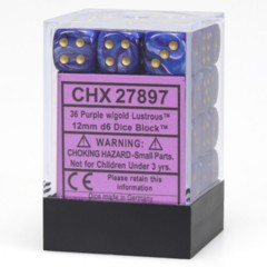 CHX27897 36 Purple w/ Gold Lustrous 12mm D6 Dice Block