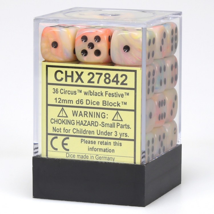 CHX27842 36 Circus w/ Black Festive 12mm D6 Dice Block