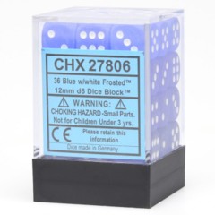 CHX27806 36 Blue w/ White Frosted 12mm D6 Dice Block