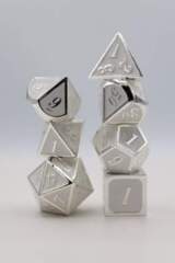 7 Piece Metal Dice Set - Silver Embossed White