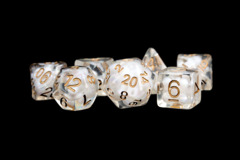 16mm Resin Poly Dice Set: Pearl with Copper Numbers (7)