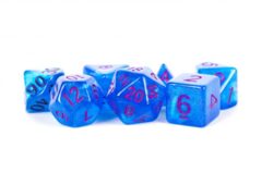 16mm Acrylic Stardust Poly Dice Set: Blue/Purple Numbers (7)