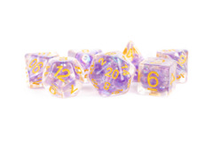 16mm Resin Poly Dice Set: Pearl Purple with Gold Numbers (7)